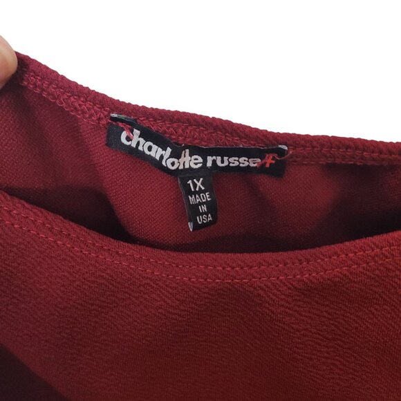Charlotte Russe Women's Burgundy/Wine Short-Sleeve Fit & Flare Dress Size 1X - Picture 6 of 8